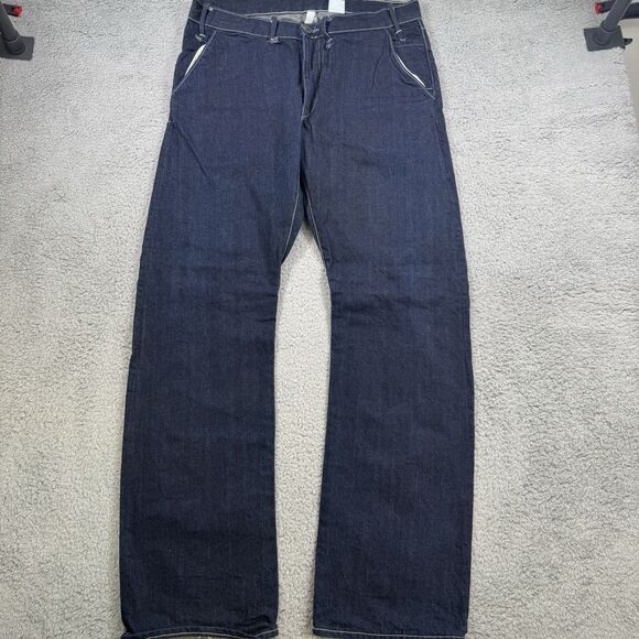 Selvedge Bow Jeans Men’s 36x34 Blue Dark Wash Button Fly Cotton - Picture 1 of 12